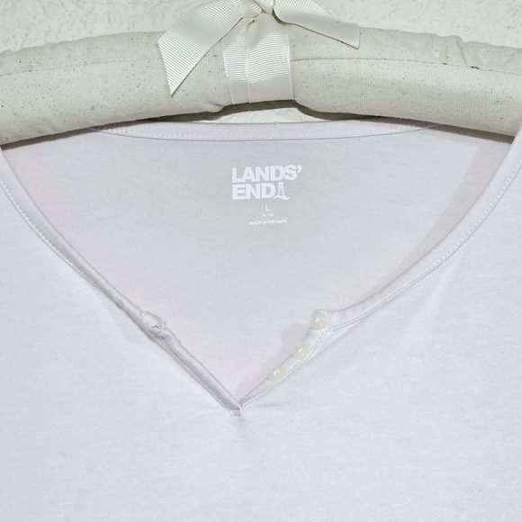 Lands' End Soft Pale Pink Split Neck Top Tee Large 14 - 16 3/4 Sleeves - Picture 2 of 5